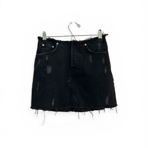 Urban Outfitters BDG Black Denim Raw Edge Mini Skirt Button Fly XS